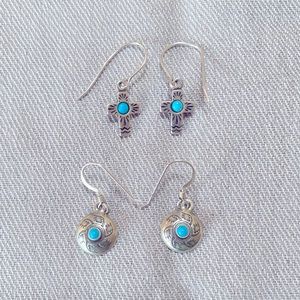 Silver/Turquoise pierced Earrings, 2 Pairs